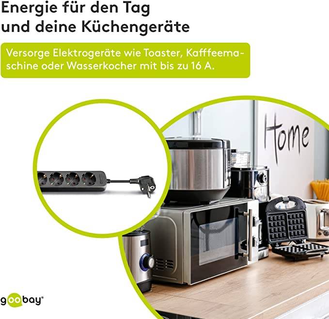 Goobay 96049 Steckdosenleiste mit 45° Steckplätzen, 3500 W, 6er Mehrfachsteckdose 6 fach Steckdose, 1.5 m Kabel, Schwarz-3