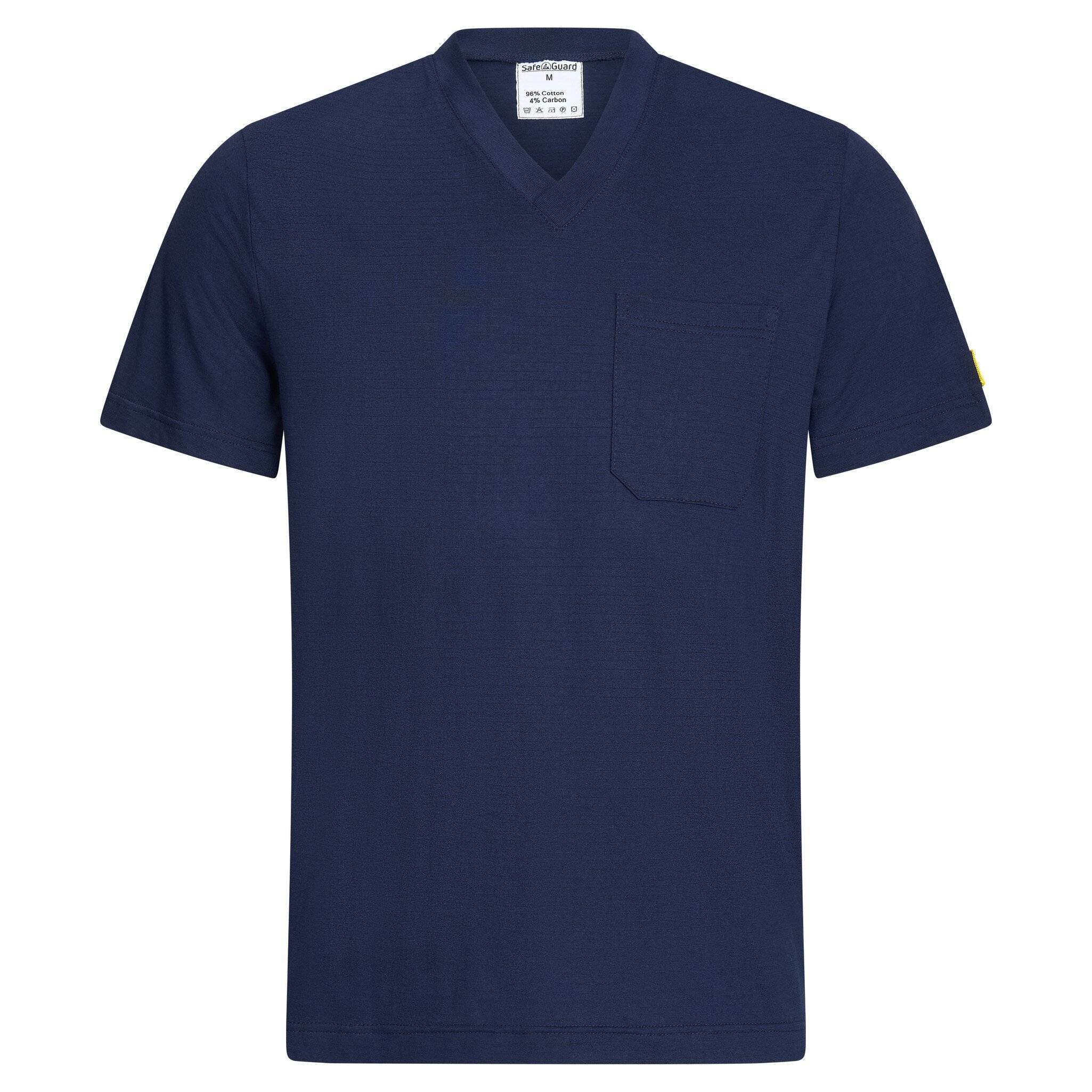 ESD-T-Shirt mit Brusttasche, V-Ausschnitt, 150g/m², marineblau, S-0