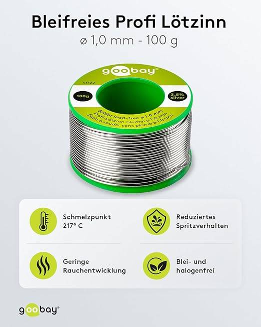 Goobay 51122 Lötzinn bleifrei ø 1,0 mm Lötdraht Flussmittel / 3,5 % Silber / 217 °C Schmelzpunkt bleifreies Löten 100g-1