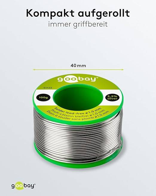Goobay 51122 Lötzinn bleifrei ø 1,0 mm Lötdraht Flussmittel / 3,5 % Silber / 217 °C Schmelzpunkt bleifreies Löten 100g-3