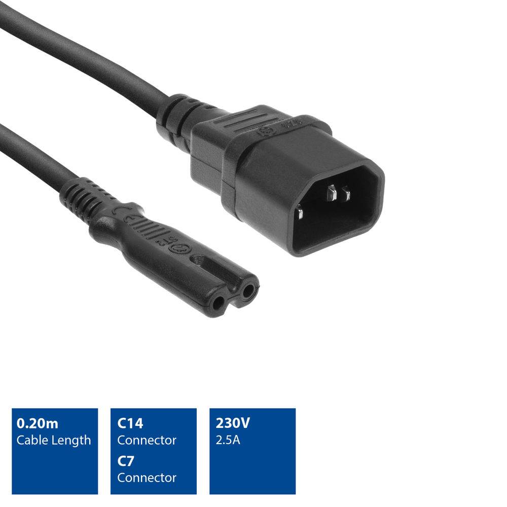 ACT AK5248 Netzkabel Stromkabel C14 - C7 | Schwarz | 20 cm-1