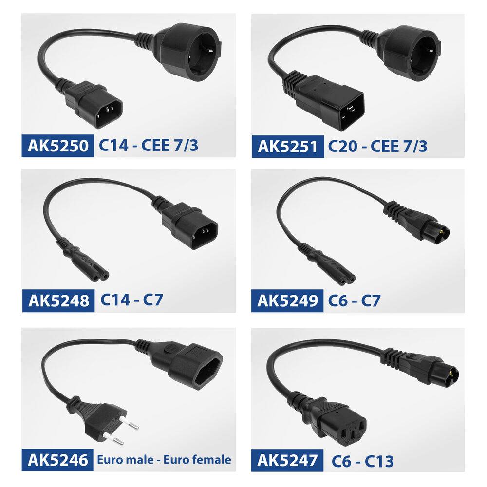 ACT AK5248 Netzkabel Stromkabel C14 - C7 | Schwarz | 20 cm-4