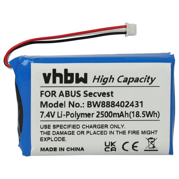 vhbw Akku kompatibel mit ABUS Secvest FUAA50600 | FUAA50xxx Alarmanlage, Alarmsystem (2500mAh, 7,4V, Li-Polymer)