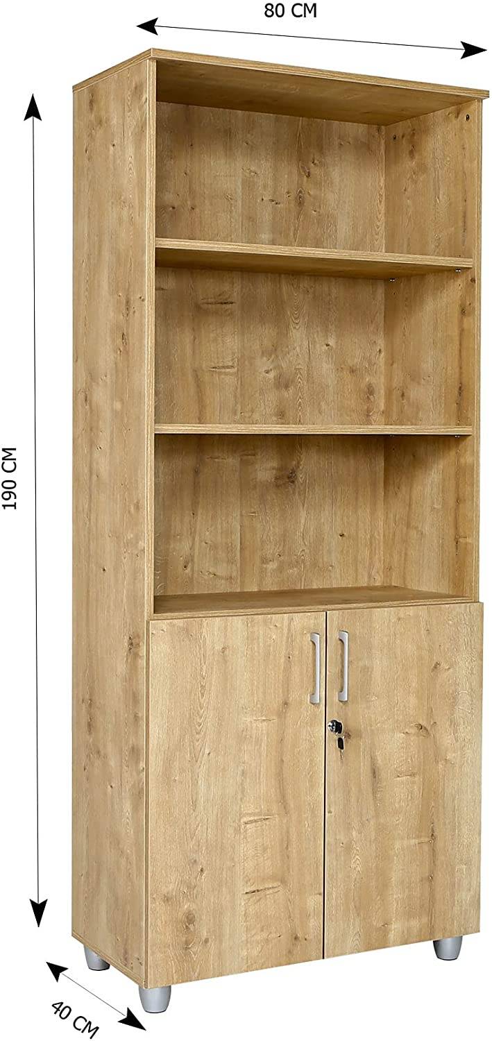Aktenregalschrank, oben offen, 80 cm x 40 cm x 190 cm, Saphir Eiche Dekor-3