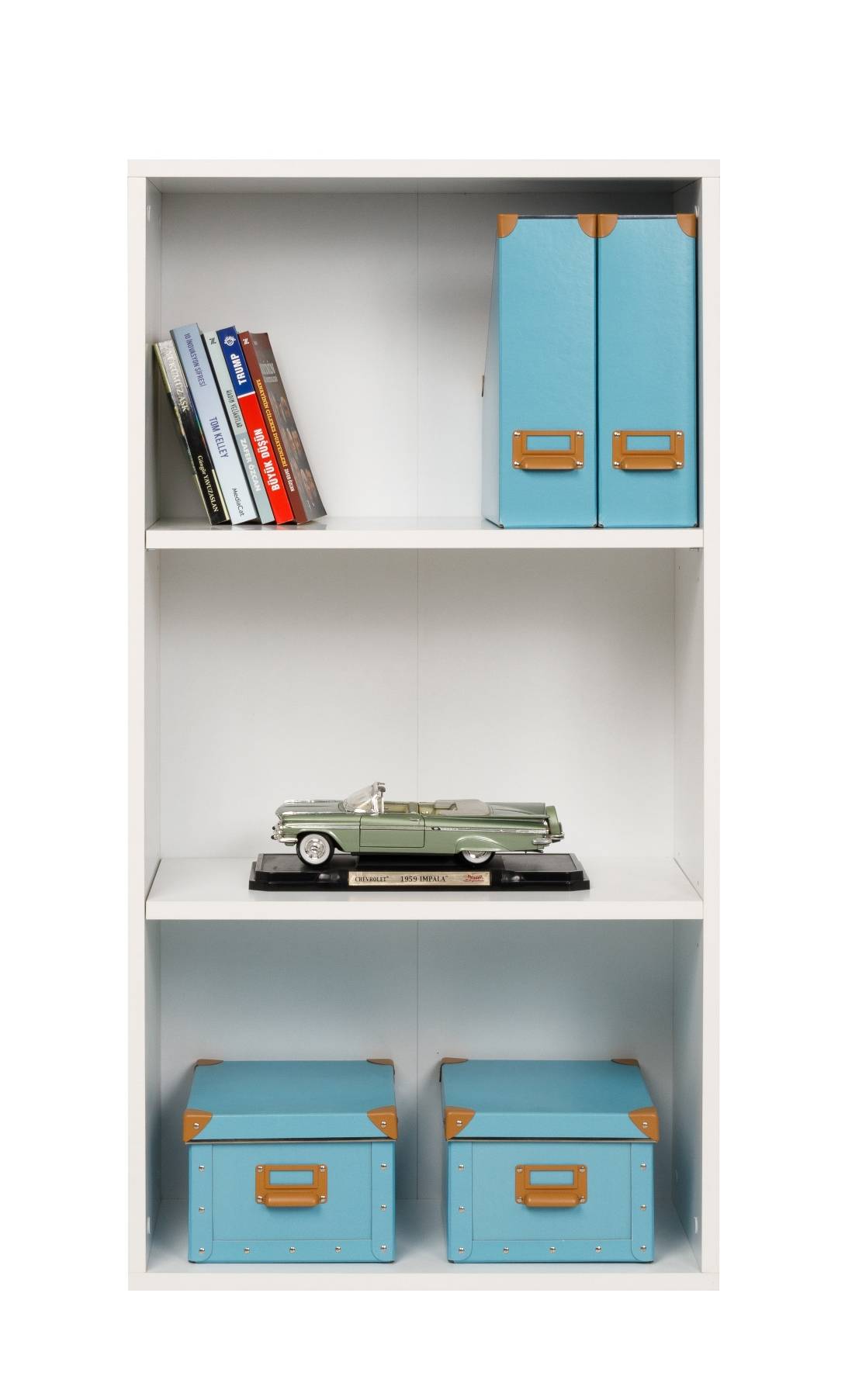 Breites Bücherregal mit 3 Fächern, weiß, 60x31x115 cm-1