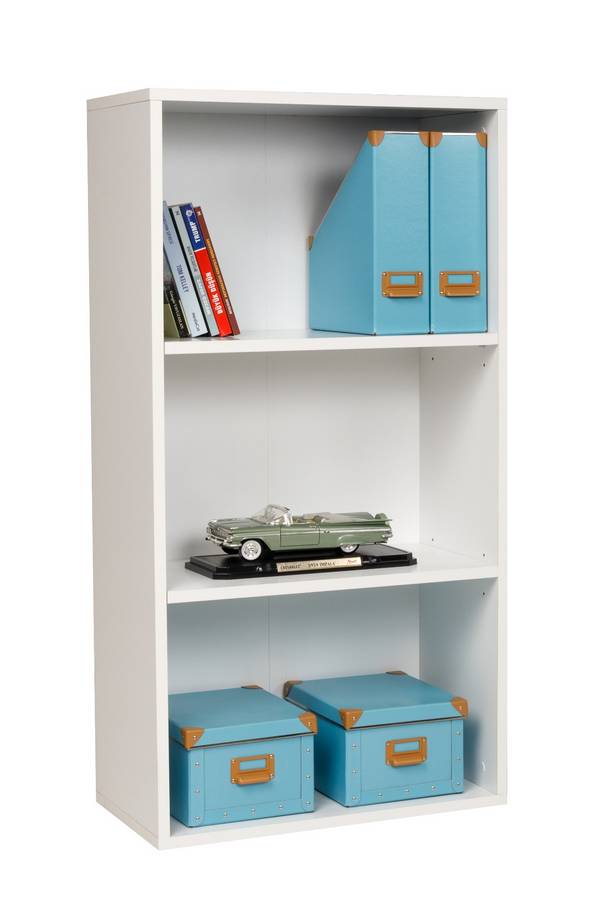 Breites Bücherregal mit 3 Fächern, weiß, 60x31x115 cm