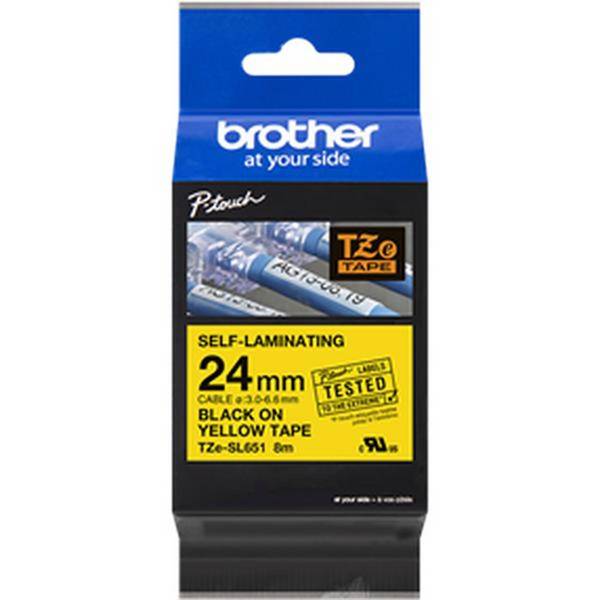 Brother TZe-SL651, selbstlaminierendes Schriftband für Kabeldurchmesser 3 - 6,6 mm, schwarz auf gelb, 24 mm x 8 m