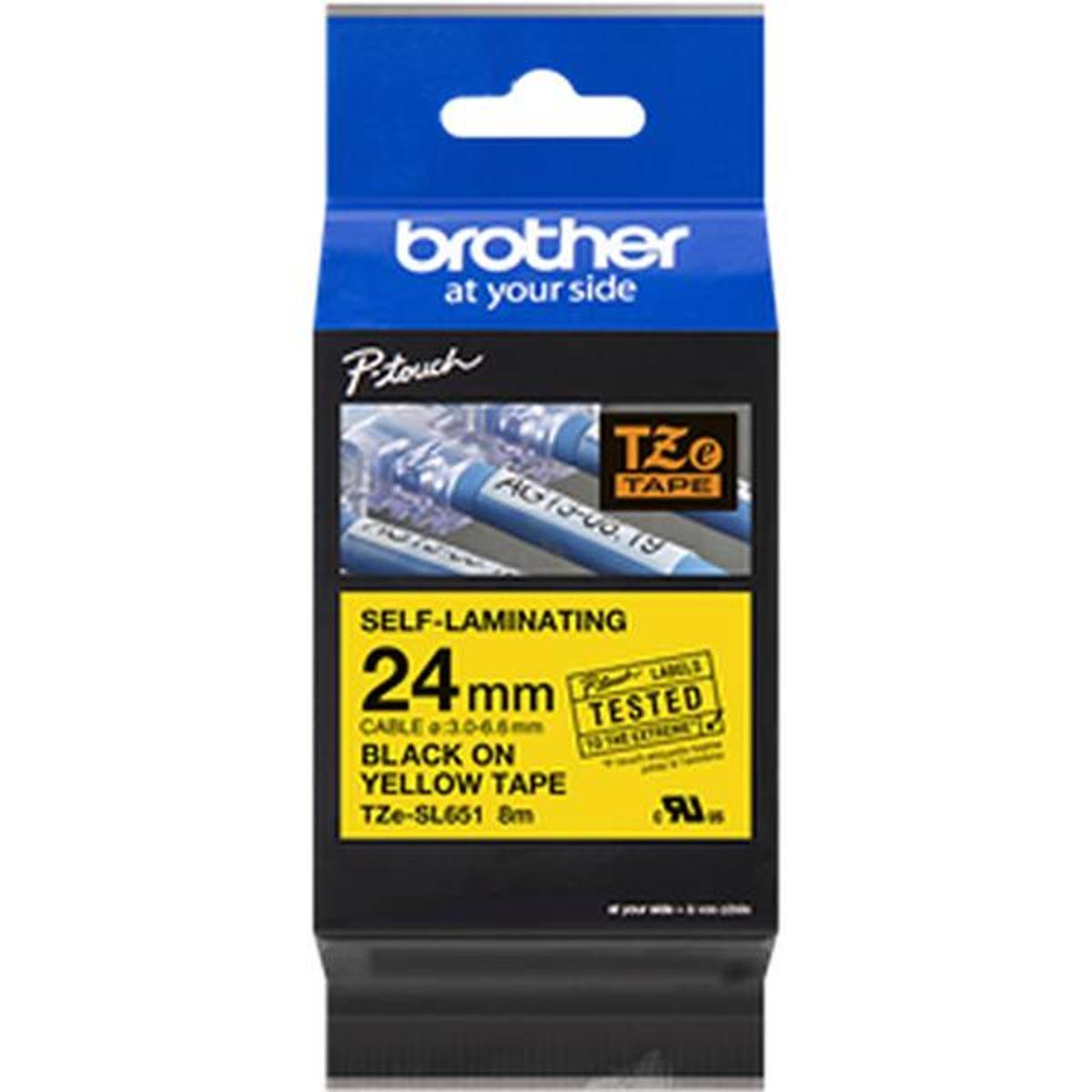 Brother TZe-SL651, selbstlaminierendes Schriftband für Kabeldurchmesser 3 - 6,6 mm, schwarz auf gelb, 24 mm x 8 m-0