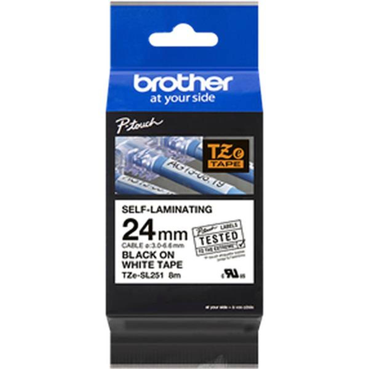 Brother TZe-SL251, selbstlaminierendes Schriftband für Kabeldurchmesser 3 - 6,6 mm, schwarz auf weiß, 24 mm x 8 m-0