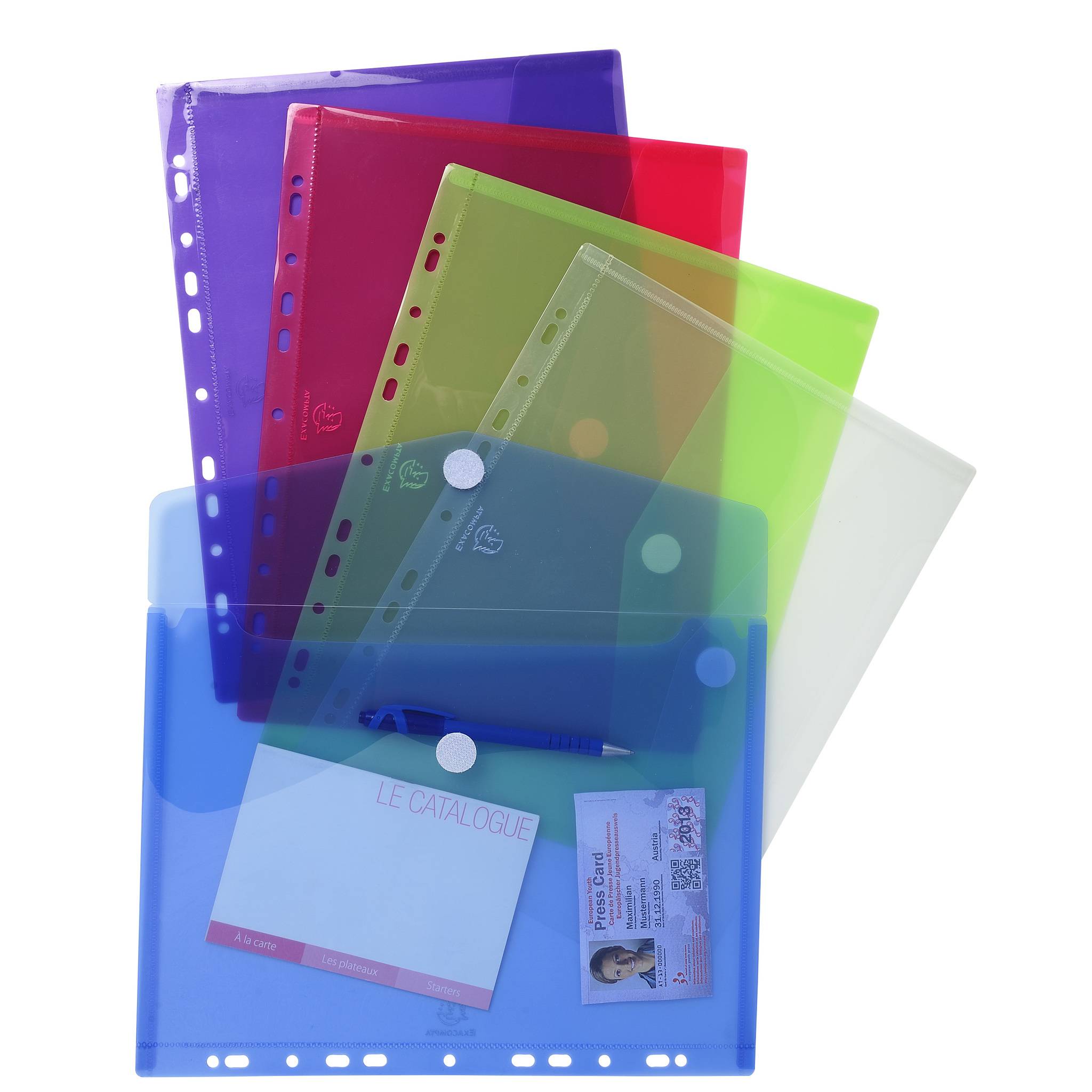 Exacompta 10x Pack 5 Prospekttaschen, gelocht, aus PP, A4, sortiert, 57380E-1
