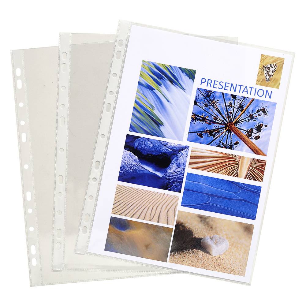 Exacompta Pack 100 Prospekthüllen gelocht glattem PVC 80µ A4 hoch Kristall 3194E-2