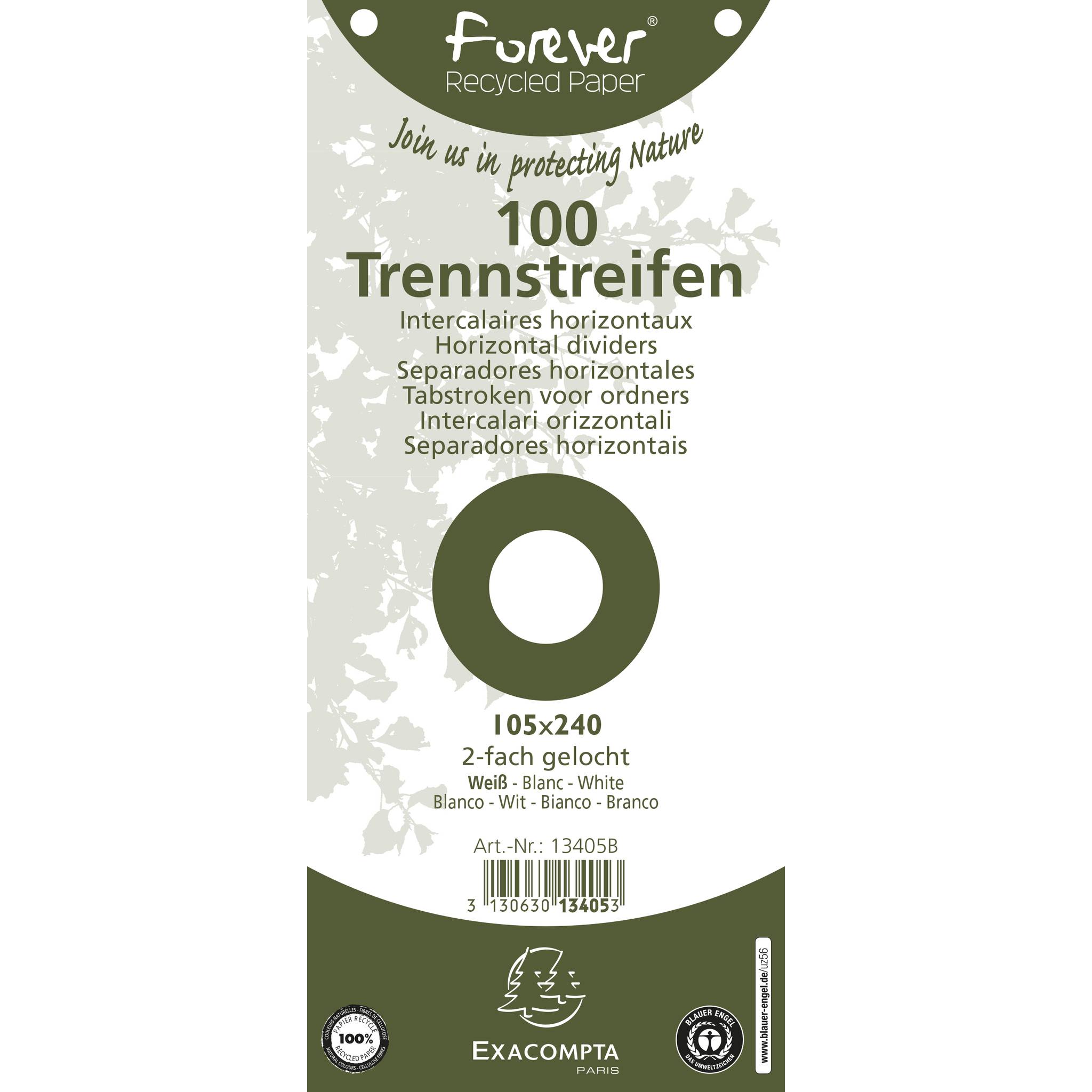 Exacompta 12x 100 Trennstreifen 2-fach gelocht RC Kart 105x240mm Weiß 13405B-4