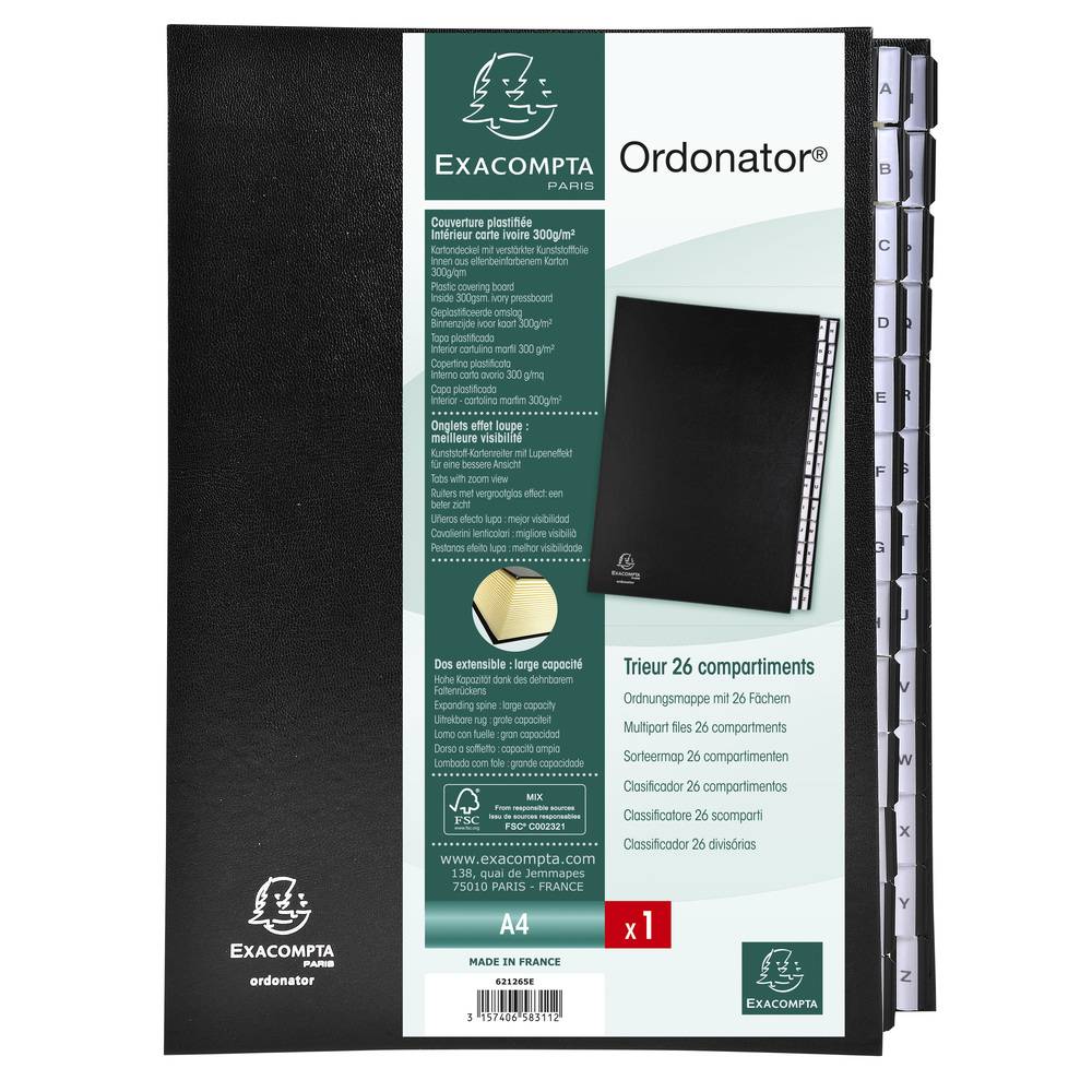 Exacompta Ordnungsmappe Deckel dehnbar 26 Fächer A-Z A4 Schwarz 621265E-4