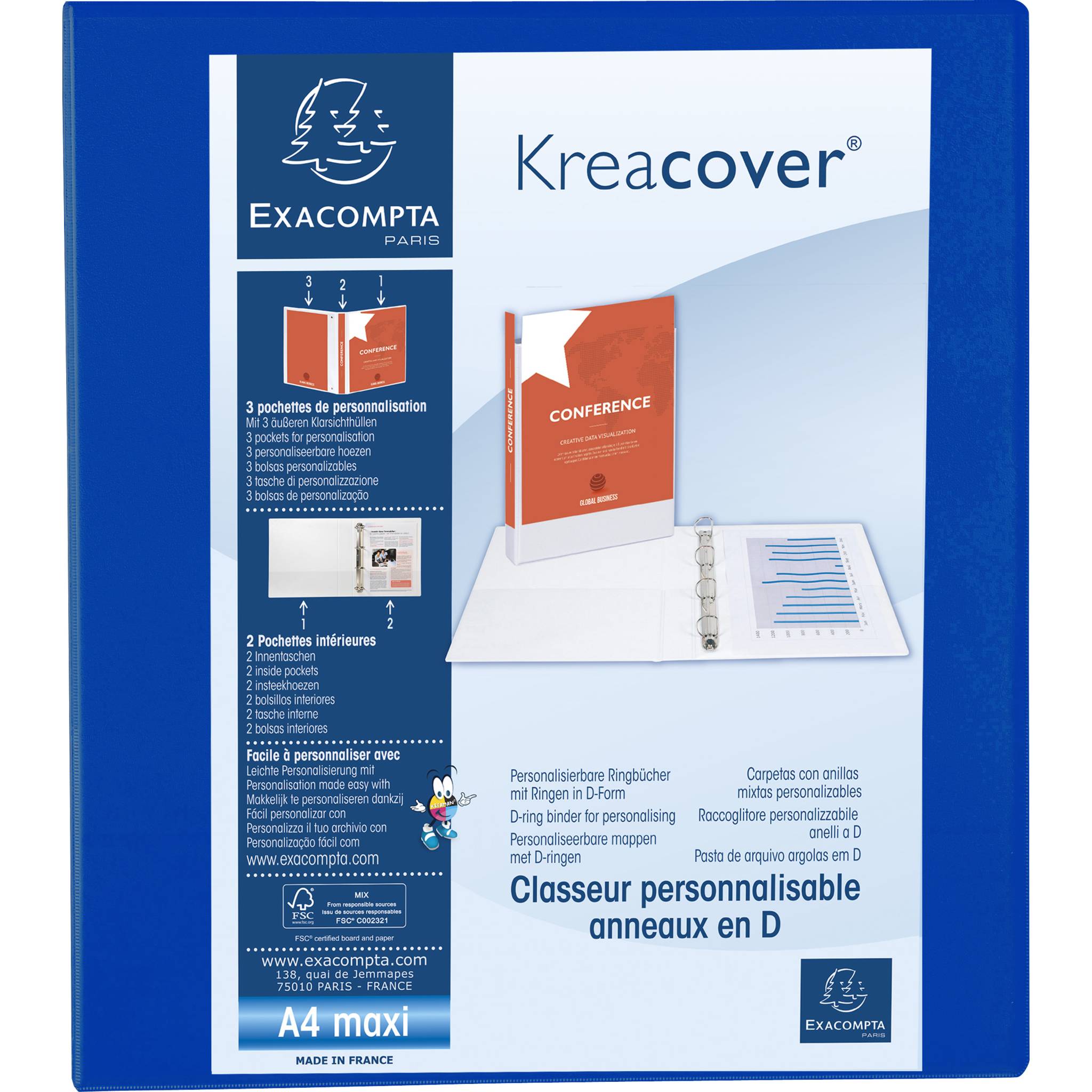 Exacompta 10x Ringbuch PP 23mm 4Ring 50mm D Rücken 75mm A4 Maxi Blau 51844BE-0