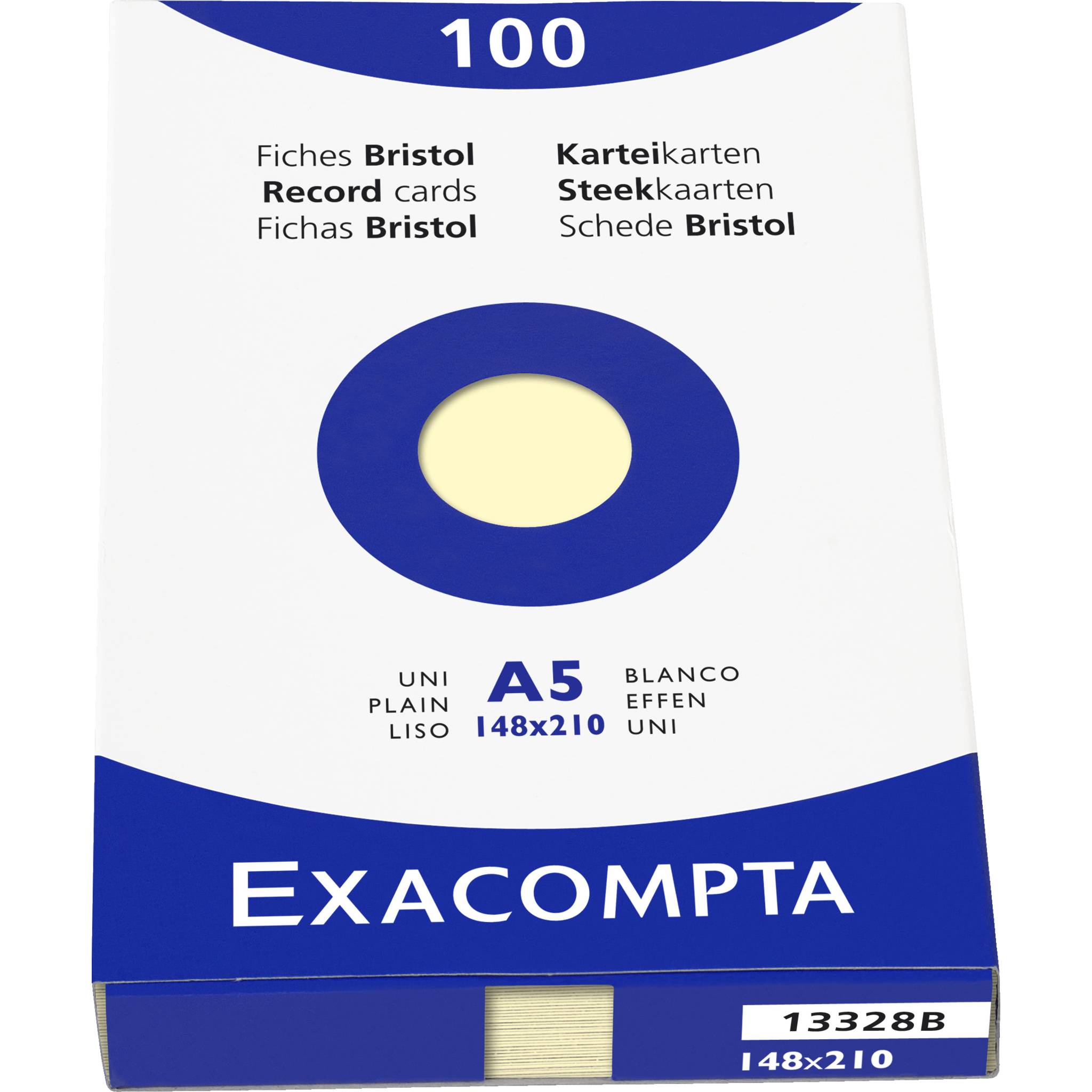 Exacompta Karteikarten A5 blanko, Faltschachtel mit 100 Stück - Gelb - 13328B-0