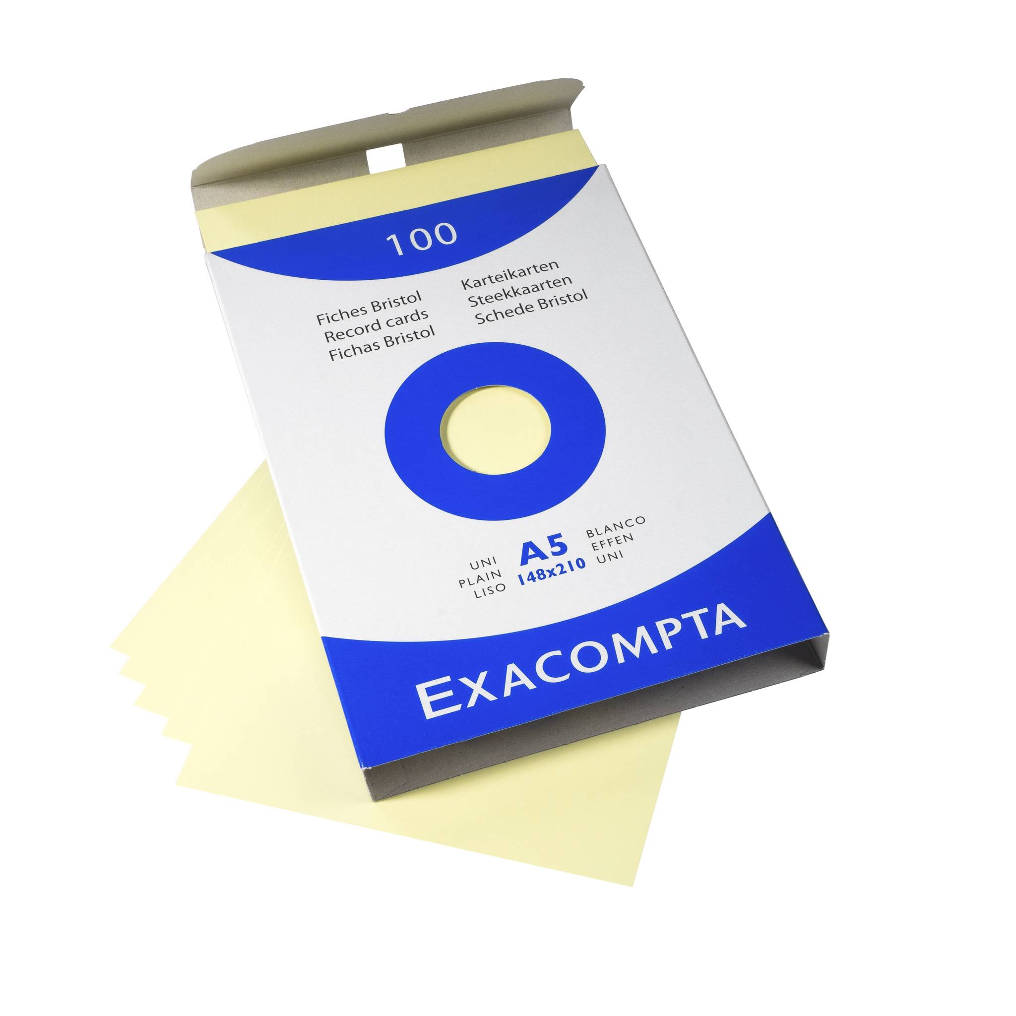 Exacompta Karteikarten A5 blanko, Faltschachtel mit 100 Stück - Gelb - 13328B-3