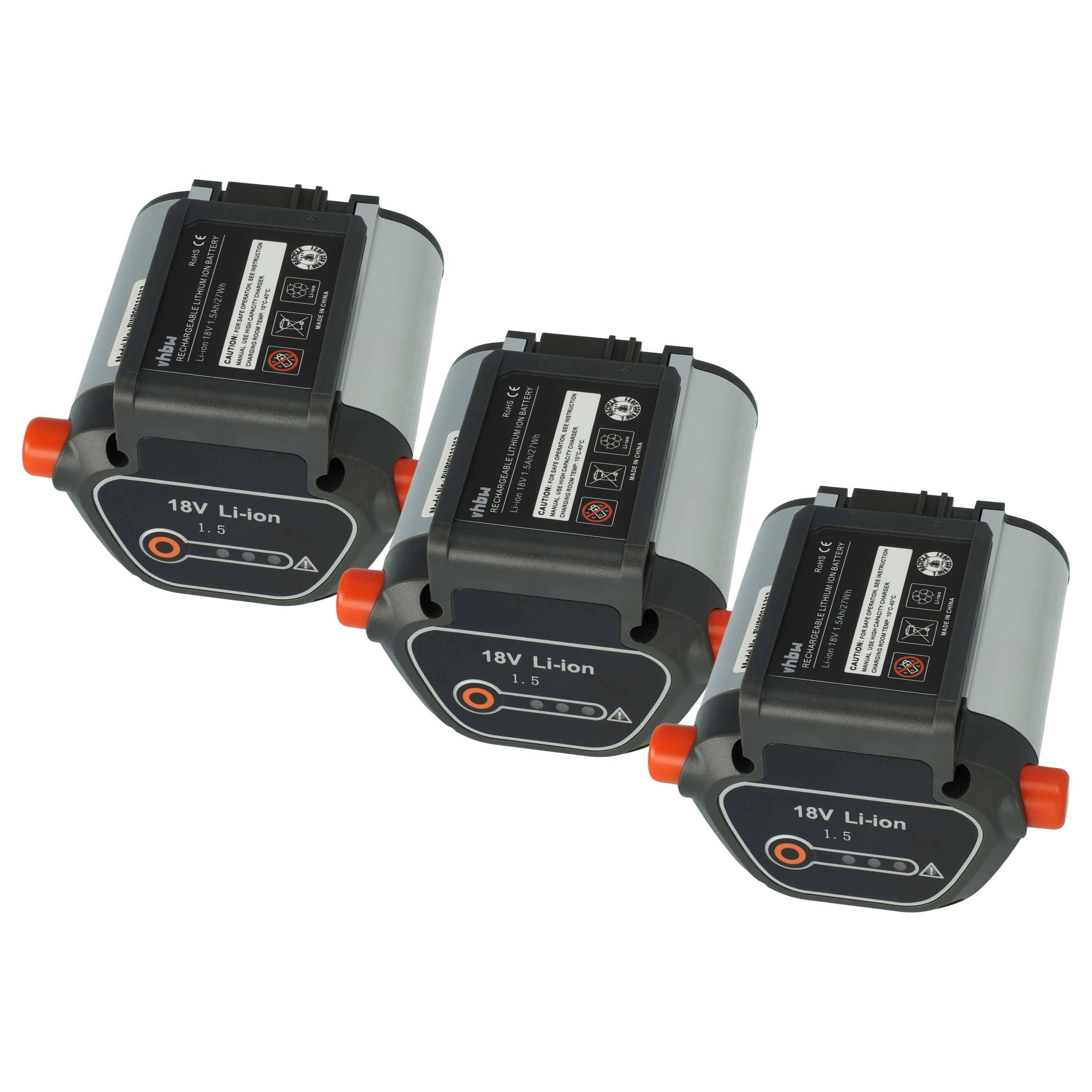 vhbw 3x Akku kompatibel mit Gardena EasyCut Li-18/50 (8877-20) Rasenmäher Grasschere, Strauchschere (1500mAh 18V Li-Ion)-0