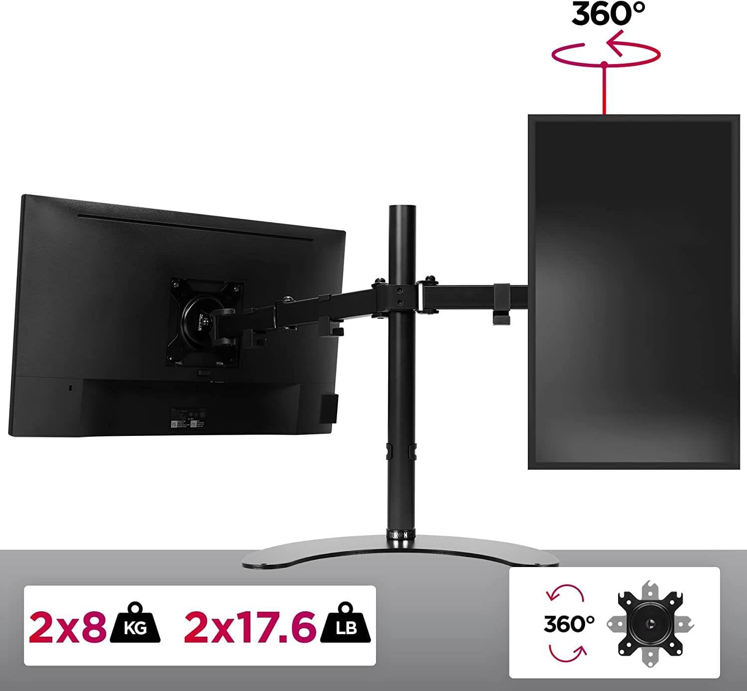 Duronic DMT15D2 Monitorarm 100 cm für 27 Zoll - 8kg Kapazität - Verstellbar in Höhe, Neigung und Drehung - VESA 75/100-2
