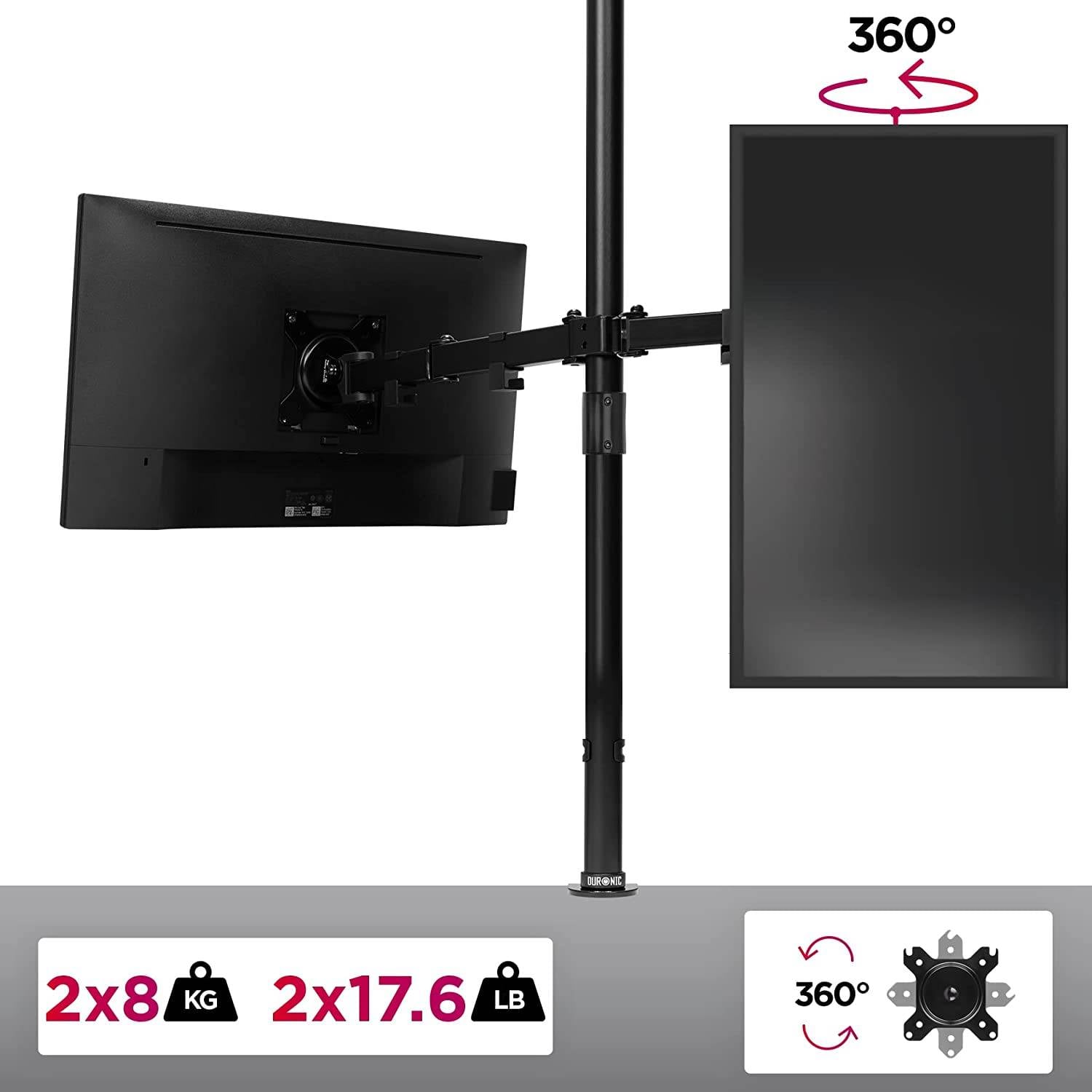 Duronic DMT152 Monitorarm 100 cm für 27 Zoll - 8kg Kapazität - Verstellbar in Höhe, Neigung und Drehung - VESA 75/100-2