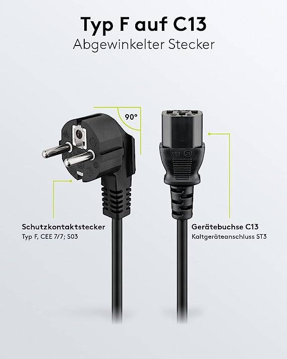 Goobay 51320 Kaltgerätekabel 90° gewinkelt / Schutzkontaktstecker & C13 Buchse / Stromkabel Netzkabel / Schwarz / 5m-2