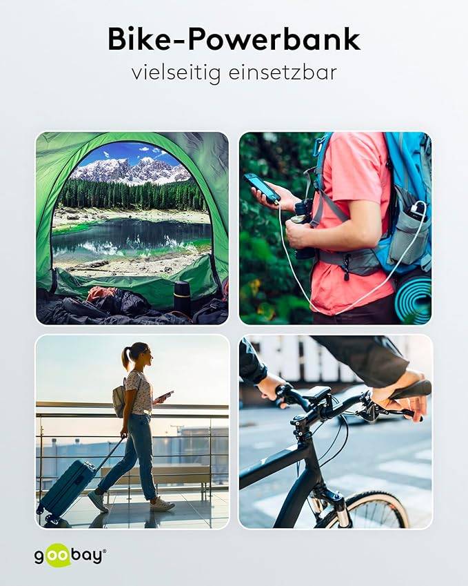 Goobay 60656 Bike‑Powerbank 5000 mAh, USB‑C & USB‑A, 18 W Power Delivery / Quick Charge, Taschenlampe, Fahrrad Powerbank-4