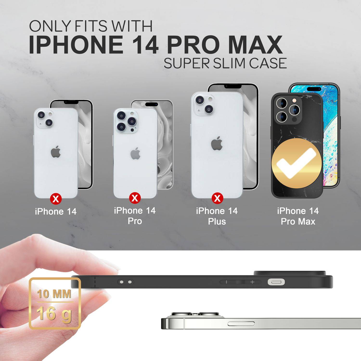 Glas Hülle für iPhone 14 Pro Max, Marmor Look Hardcase Silikon Rand Handy Cover Schwarz-3