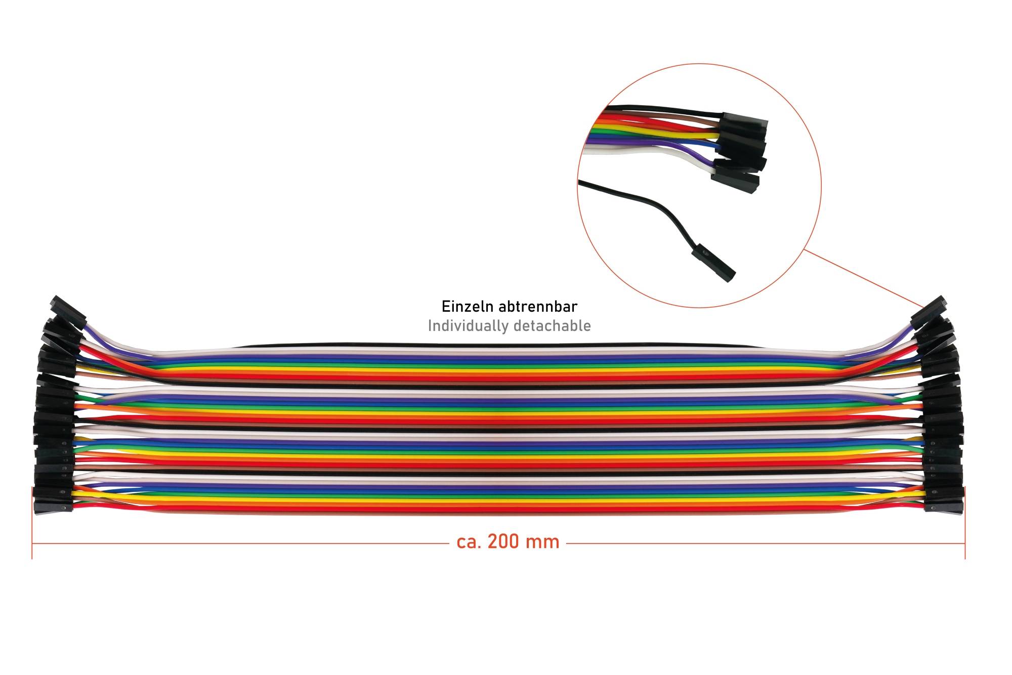 kabelmeister® Jumper Wire 40-Pin trennbare Adern für Arduino, Raspberry Pi etc., Buchse an Buchse, AWG28, 20cm-2