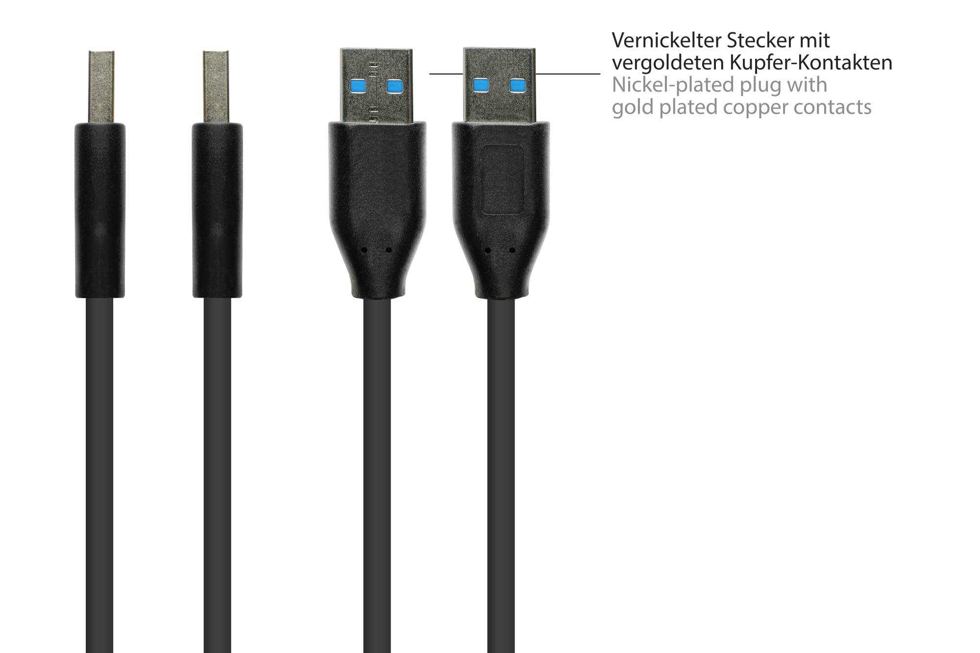 kabelmeister® Anschlusskabel USB 3.2 Gen.2 (10GBit/s / 3A), Stecker A an Stecker A, CU, schwarz, 0,5m-1