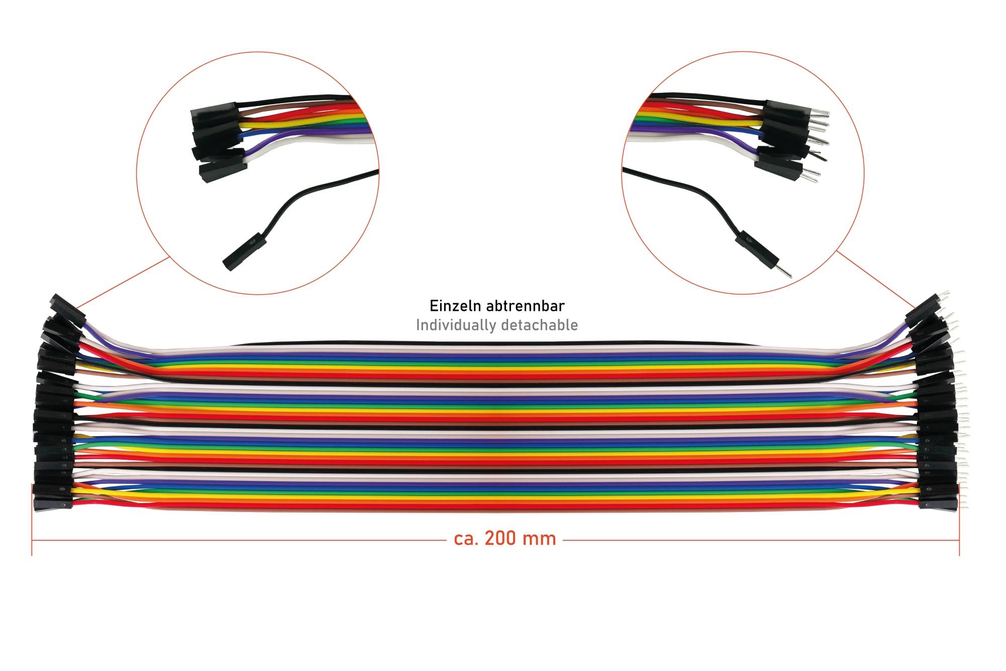 kabelmeister® Jumper Wire 40-Pin trennbare Adern für Arduino, Raspberry Pi etc., Stecker an Buchse, AWG28, 20cm-3