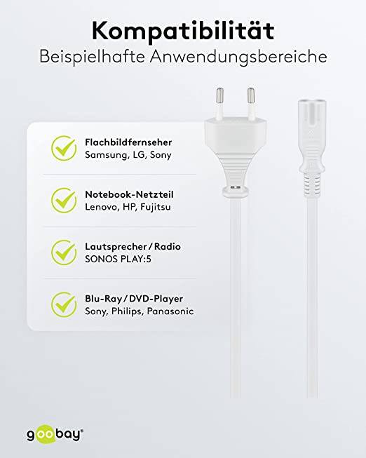 Goobay 93987 Netzkabel mit Eurostecker & C7 Buchse universell Stromkabel für PlayStation & Xbox Eurokabel, Weiß, 3.00 m-2