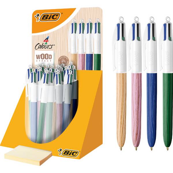 BIC Druckkugelschreiber 4 Colours Wood Style, 30er Display (5103743)