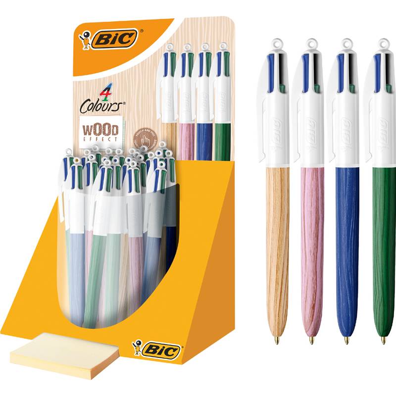 BIC Druckkugelschreiber 4 Colours Wood Style, 30er Display (5103743)-0