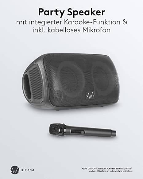 wave 59999 Karaoke Anlage kabelloses Mikrofon, wasserdichte Karaoke Maschine, tragbarer Bluetooth Lautsprecher Box, Akku-4
