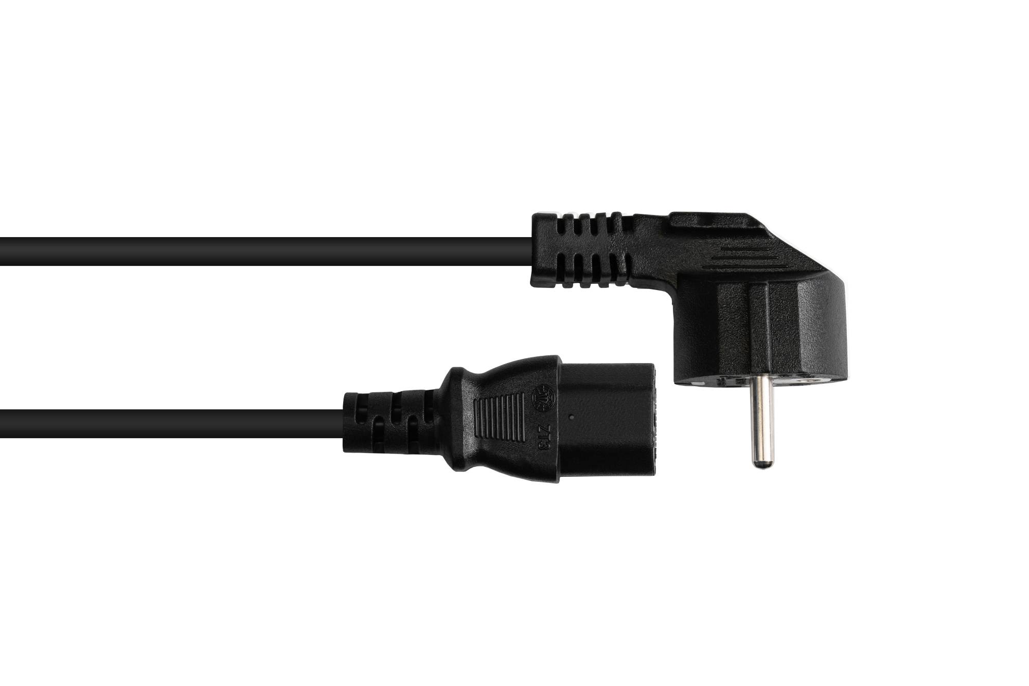 Good Connections® Netzkabel Schutzkontakt-Stecker (gewinkelt) an C13 (gerade), schwarz, 0,75 mm², 0,5 m-1