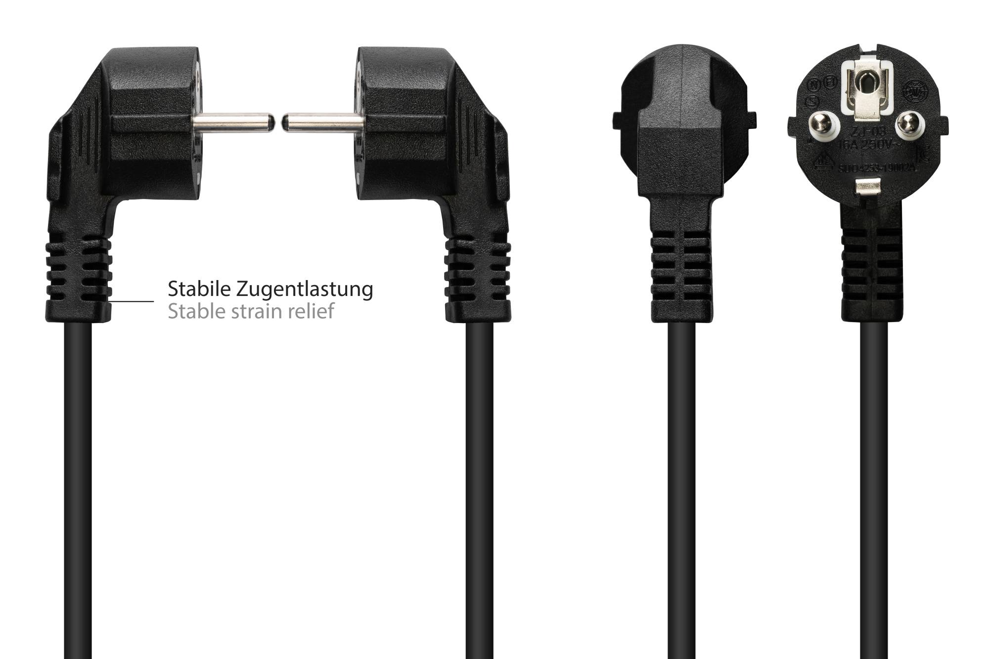 Good Connections® Netzkabel Schutzkontakt-Stecker (gewinkelt) an C13 (gerade), schwarz, 0,75 mm², 0,5 m-2