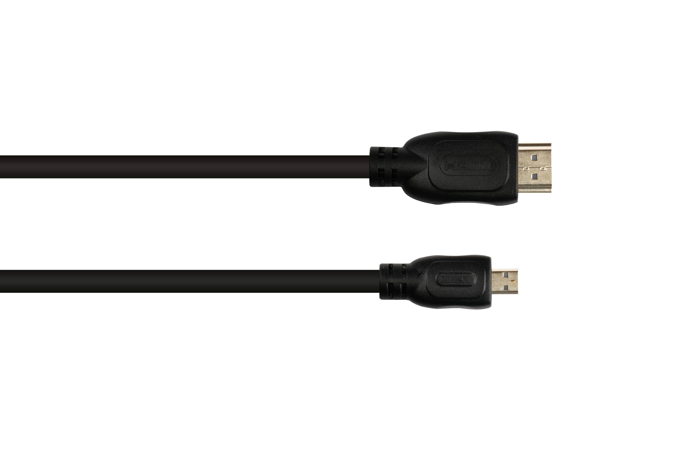 HDMI 2.0b Kabel, Stecker (Typ A) an Mirco Stecker (Typ D), 4K / UHD @60Hz, 18 Gbit/s, schwarz, 1,5m-3