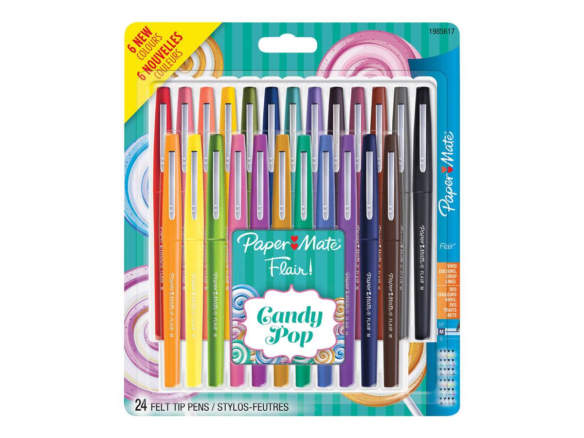 Paper Mate FLAIR Candy Pop - Filzstift - verschiedene Farben - wasserbasierte Tinte - 1 mm - Mittel (Packung mit 24)