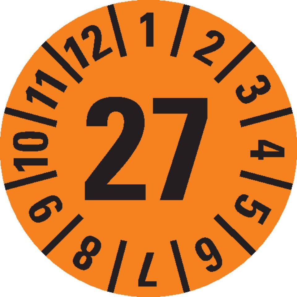 Jahresprüfplakette 27, orange, Folie, ablösbar, Ø 30mm, 500/Rolle-0