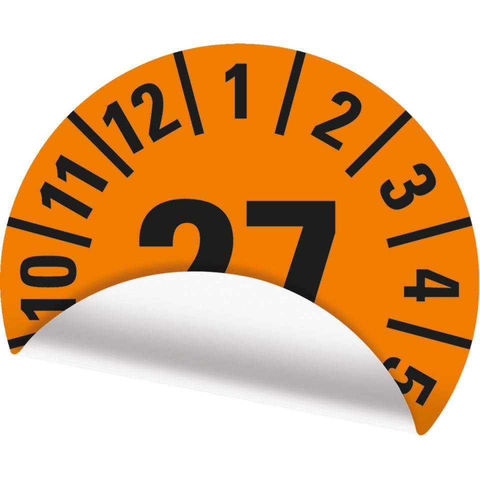 Jahresprüfplakette 27, orange, Folie, ablösbar, Ø 30mm, 500/Rolle-1
