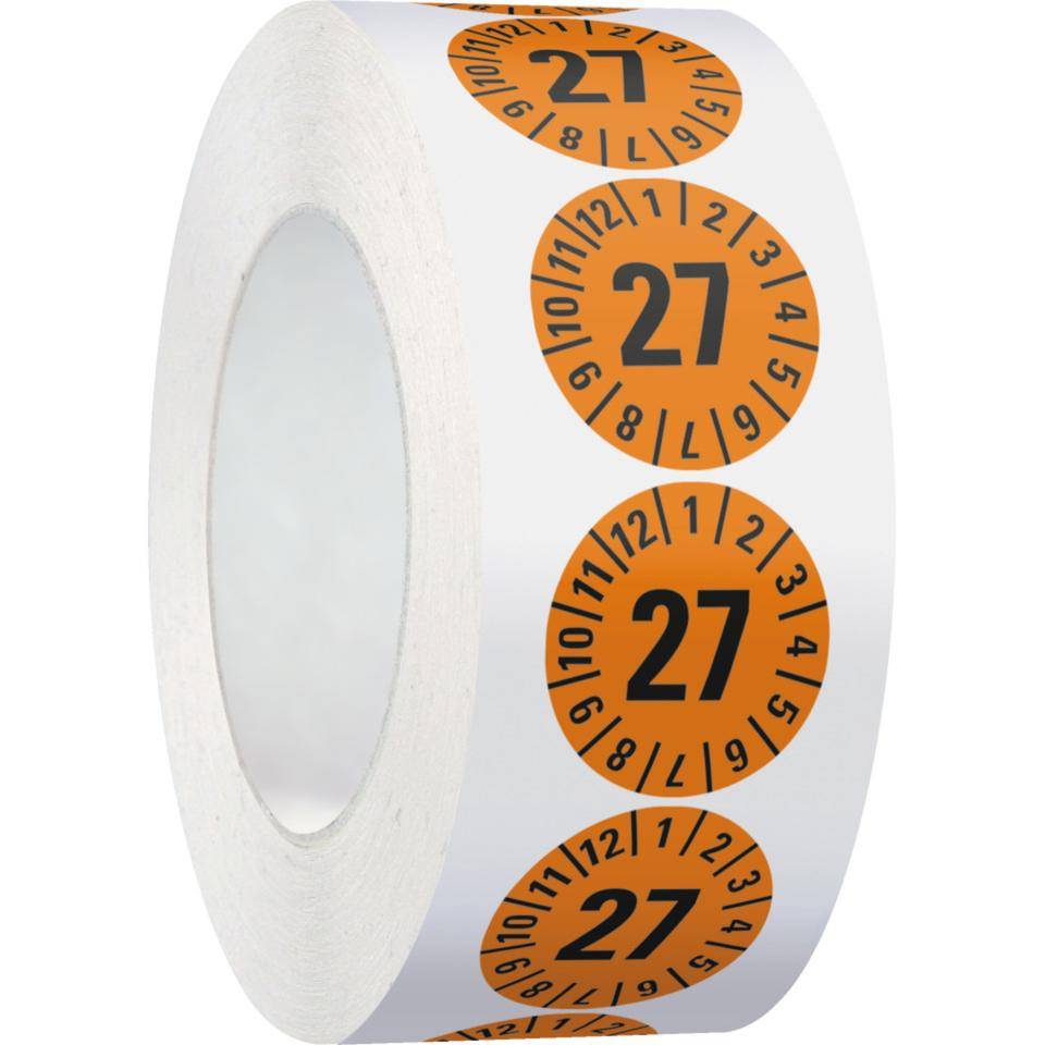 Jahresprüfplakette 27, orange, Folie, ablösbar, Ø 30mm, 500/Rolle-3