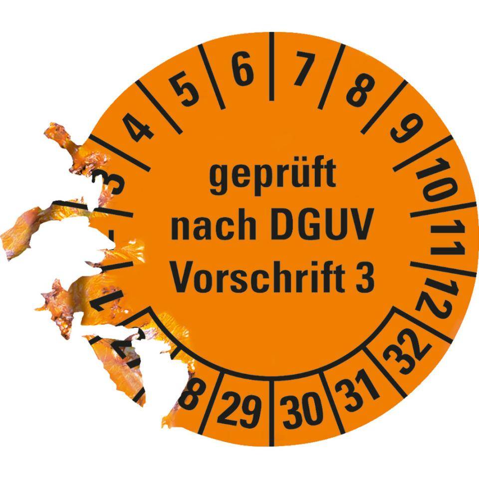 Prüfplakette geprüft nach DGUV Vorschrift 3 27-32, orange, Dokumentenfolie, Ø15mm, 60/Bogen-2
