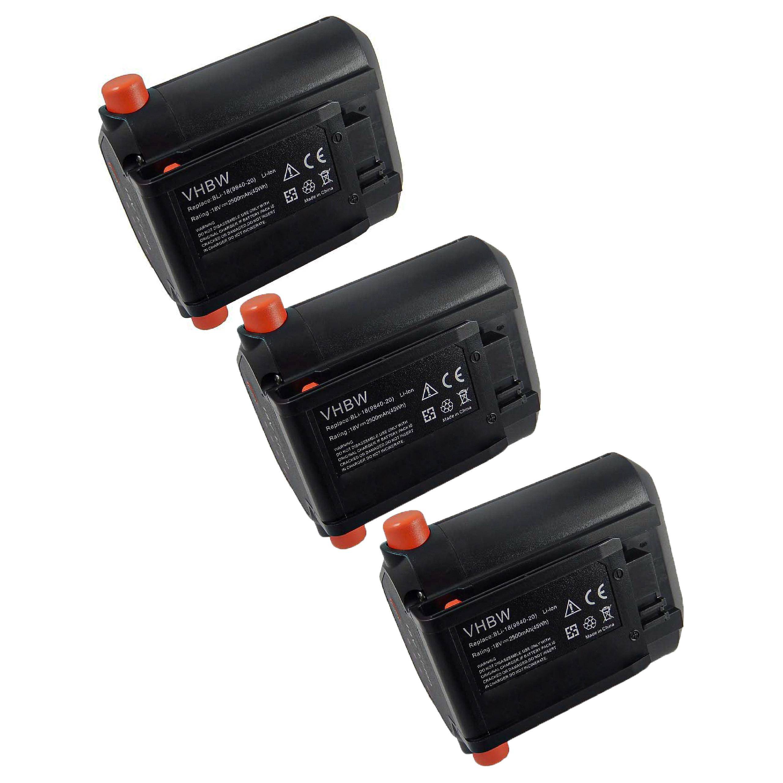 vhbw 3x Akku kompatibel mit Gardena EasyCut Li-18/50 (8877-20) Rasenmäher Grasschere, Strauchschere (2500mAh 18V Li-Ion)-0