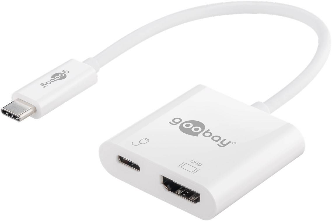 Goobay 51775 USB-C Adapter Multiport USB Hub für Monitore 2 Ports HDMI & USB-C Buchse 60 W Power Delivery Verteiler Weiß