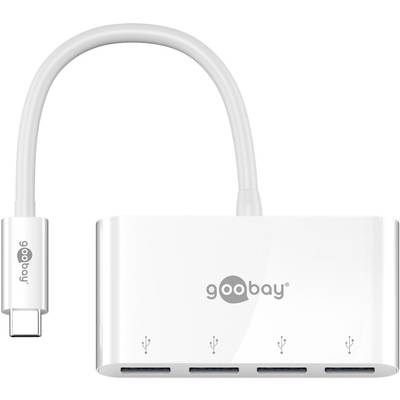 Goobay 66274 USB-C Adapter Multiport USB Hub mit 4 Ports USB-A 3.0 Buchsen, 5 Gbit/s USB Verteiler Mehrfachstecker, Weiß