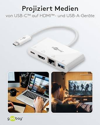 Goobay 62105 USB-C Adapter Multiport 4 Ports 4K HDMI 60W Power Delivery USB-C USB 3.0 RJ45 Ethernet Hub Verteiler-5