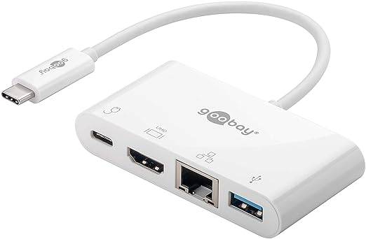 Goobay 62105 USB-C Adapter Multiport 4 Ports 4K HDMI 60W Power Delivery USB-C USB 3.0 RJ45 Ethernet Hub Verteiler-0