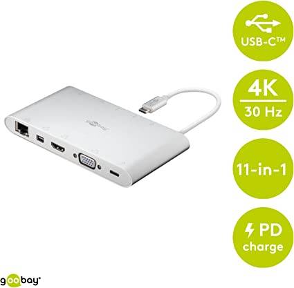 Goobay 62113 USB-C Adapter Multiport 11 Ports HDMI VGA Mini DisplayPort USB-C & USB-A 3.0 RJ45 Audio & SD Kartenleser-1