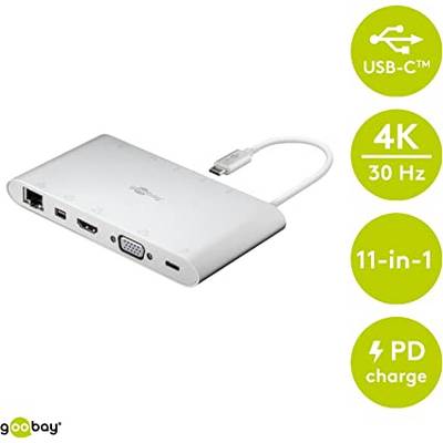 Goobay 62113 USB-C Adapter Multiport 11 Ports HDMI VGA Mini DisplayPort USB-C & USB-A 3.0 RJ45 Audio & SD Kartenleser-1