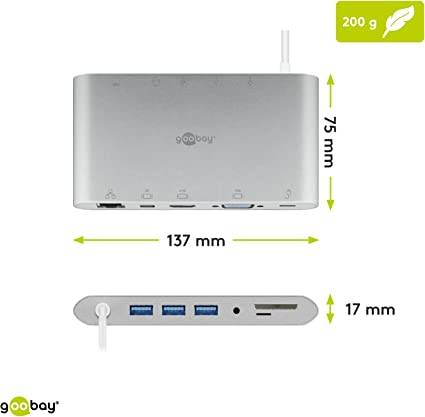 Goobay 62113 USB-C Adapter Multiport 11 Ports HDMI VGA Mini DisplayPort USB-C & USB-A 3.0 RJ45 Audio & SD Kartenleser-2