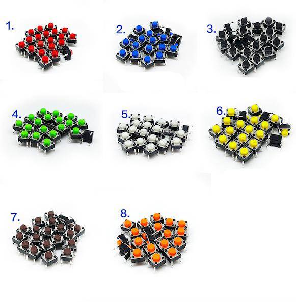 160-teiliges Kurzhubtaster-Sortiment, 6x6x5mm, 8 Farben, THT in Kunststoffdose-1
